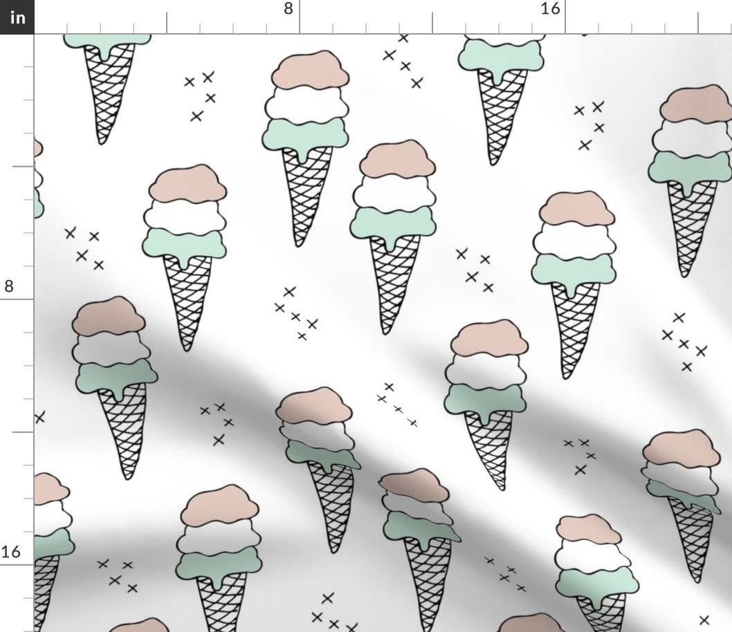 Sweet scandinavian summer ice cream cones in black and white and soft mint pastels