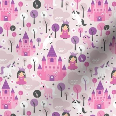 Princess unicorn and fairy land castle magical print for girls