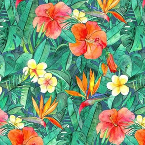 Classic Tropical Garden in watercolors