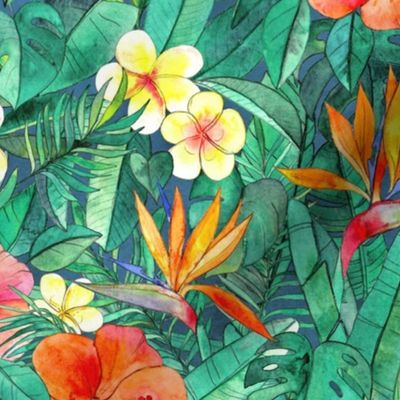 Classic Tropical Garden in watercolors large print