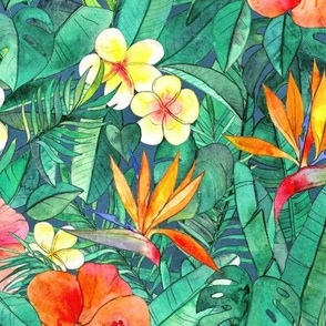 Classic Tropical Garden in watercolors large print