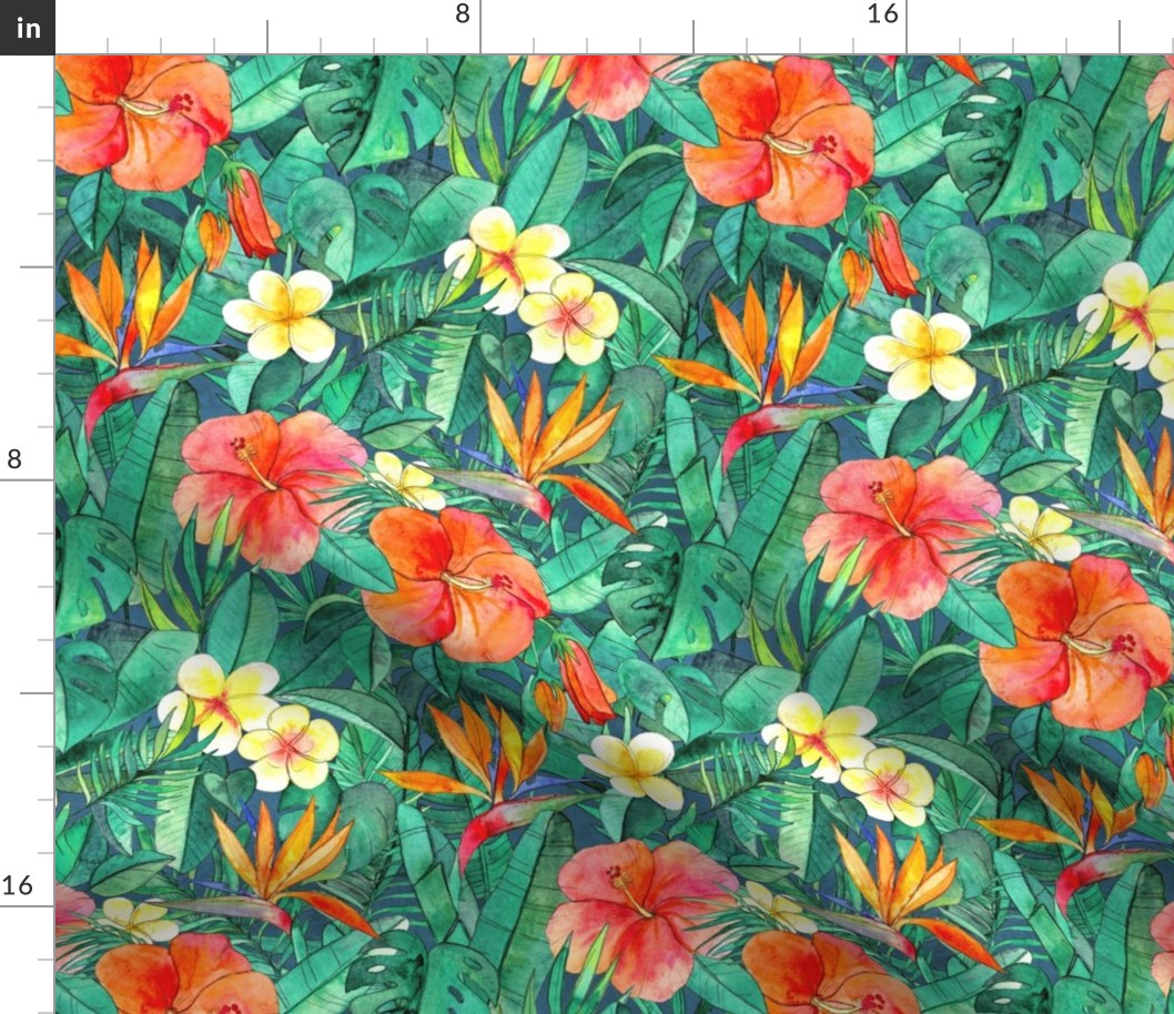 Classic Tropical Garden in watercolors large print