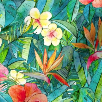 Classic Tropical Garden in watercolors 2 large print