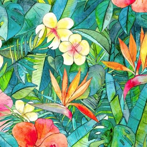 Classic Tropical Garden in watercolors 2 large print