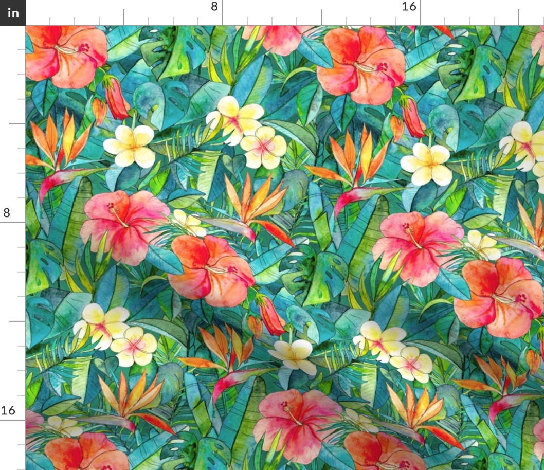 Classic Tropical Garden in watercolors 2 large print