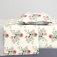 Summer Floral Ivory - Mint Floral - Flowers