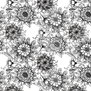flowers black and white doodles