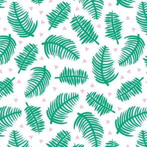 Tropical summer palm leaves geometric triangles green pink