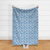 Japanese kimono floral with cranes in blue