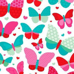 Colorful summer butterfly patchwork love sweet girls fabric pink blue