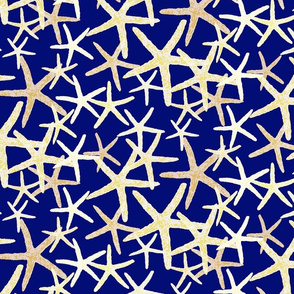 Starfish in White & Yellow Tones on Dark Blue