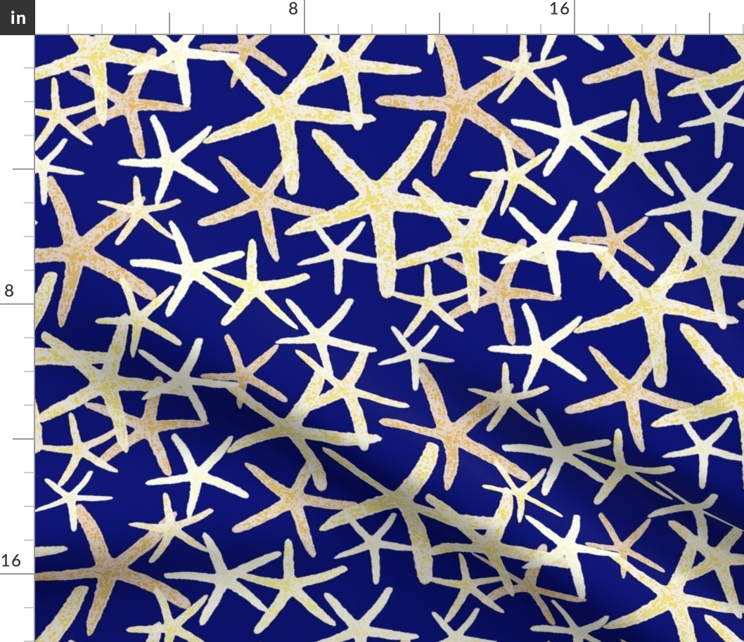 Starfish in White & Yellow Tones on Dark Blue