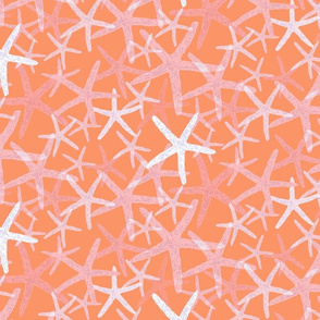 Starfish in Pink and White Hues on Bright Orange