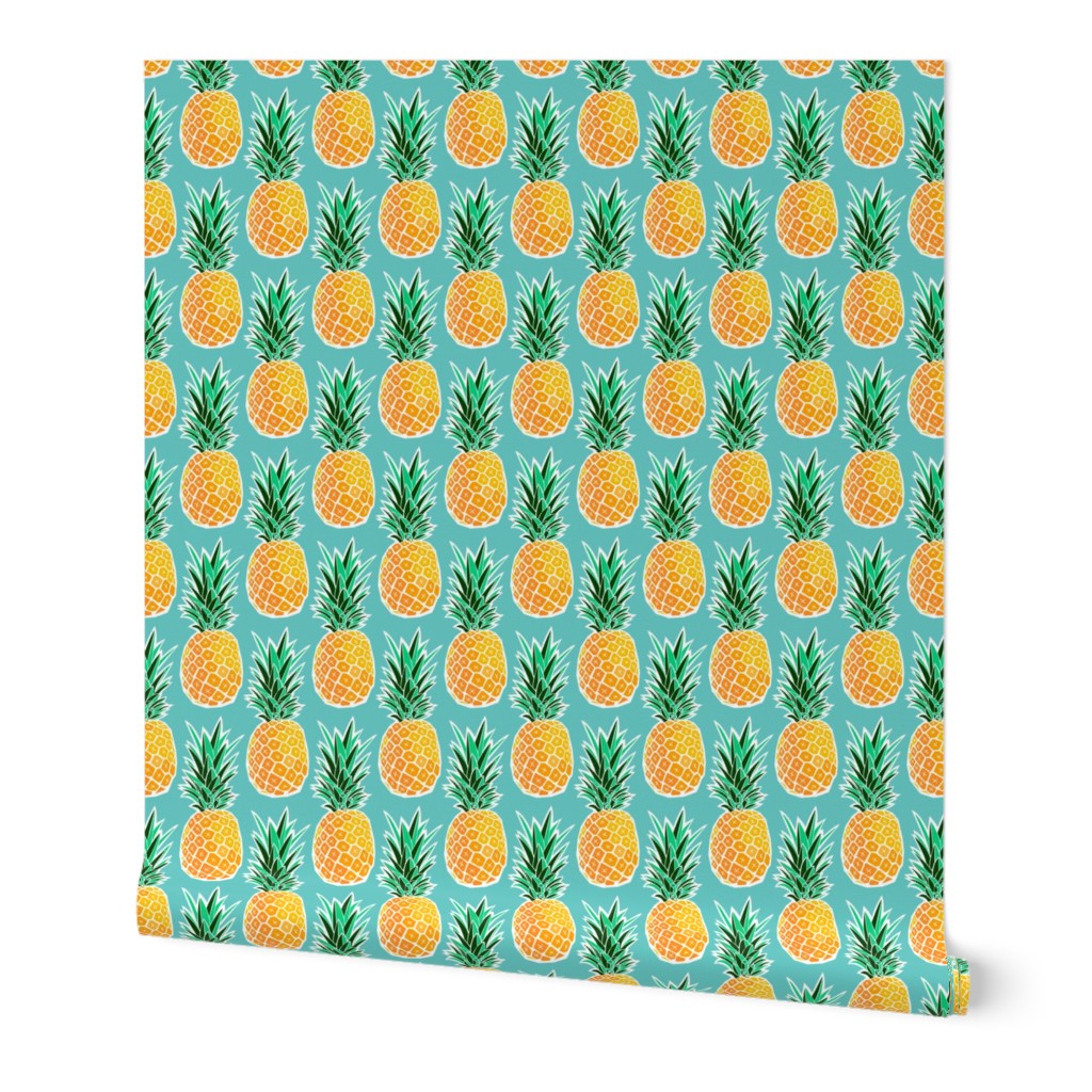 Tropical Pineapple - Turquoise Geometric Fruit