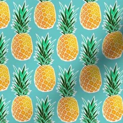 Tropical Pineapple - Turquoise Geometric Fruit