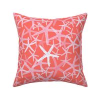 Starfish in Pinks and Whites on Cherry Red