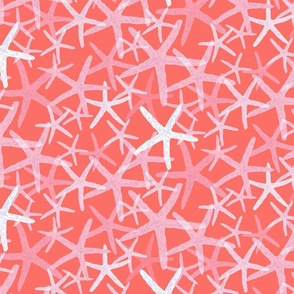 Starfish in Pinks and Whites on Cherry Red