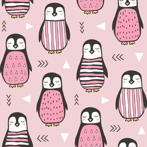 Penguins with Geometric and Triangles Pink