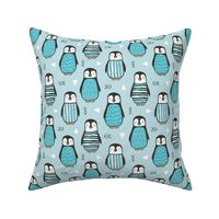 Penguins with Sweater Geometric  and Triangles in Aqua Blue