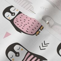 Penguins with Sweater Geometric  and Triangles Pink on White