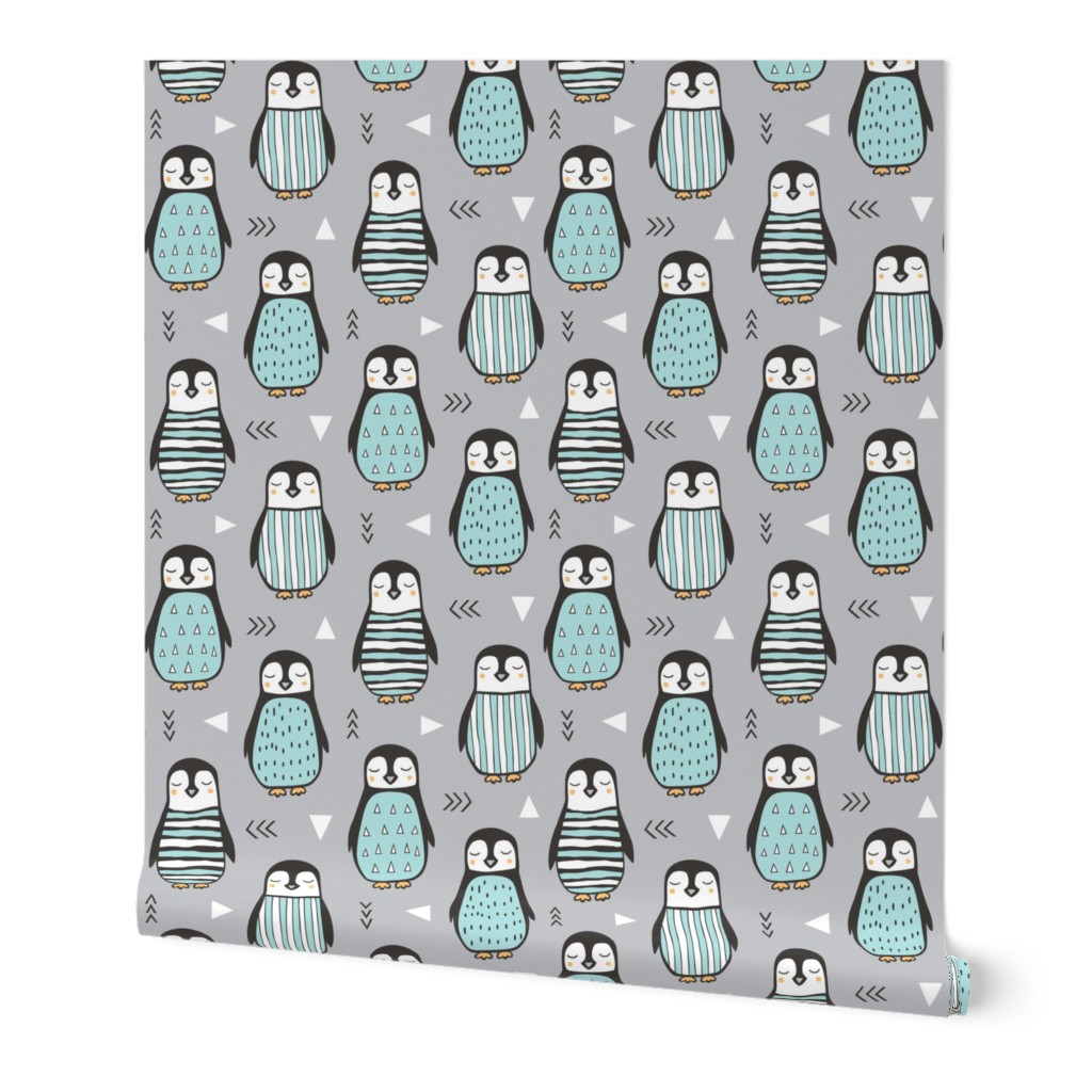 Penguins with Sweater Geometric  and Triangles Grey