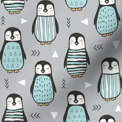 Penguins with Sweater Geometric  and Triangles Grey