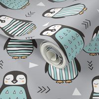 Penguins with Sweater Geometric  and Triangles Grey