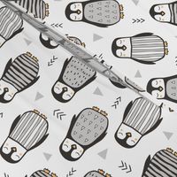 Penguins Black&White  with Sweater Geometric and Triangles  in Grey on White