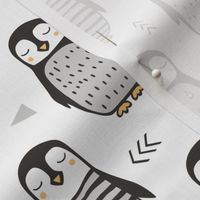 Penguins Black&White  with Sweater Geometric and Triangles  in Grey on White