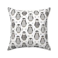 Penguins Black&White  with Sweater Geometric and Triangles  in Grey on White