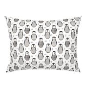 Penguins Black&White  with Sweater Geometric and Triangles  in Grey on White