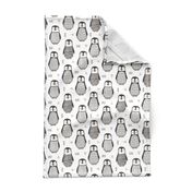 Penguins Black&White  with Sweater Geometric and Triangles  in Grey on White