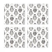 Penguins Black&White  with Sweater Geometric and Triangles  in Grey on White