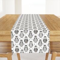 Penguins Black&White  with Sweater Geometric and Triangles  in Grey on White