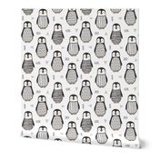 Penguins Black&White  with Sweater Geometric and Triangles  in Grey on White