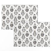 Penguins Black&White  with Sweater Geometric and Triangles  in Grey on White