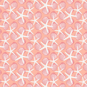 Scallop Shells & Starfish in Bright Orange & Pink Hues with White