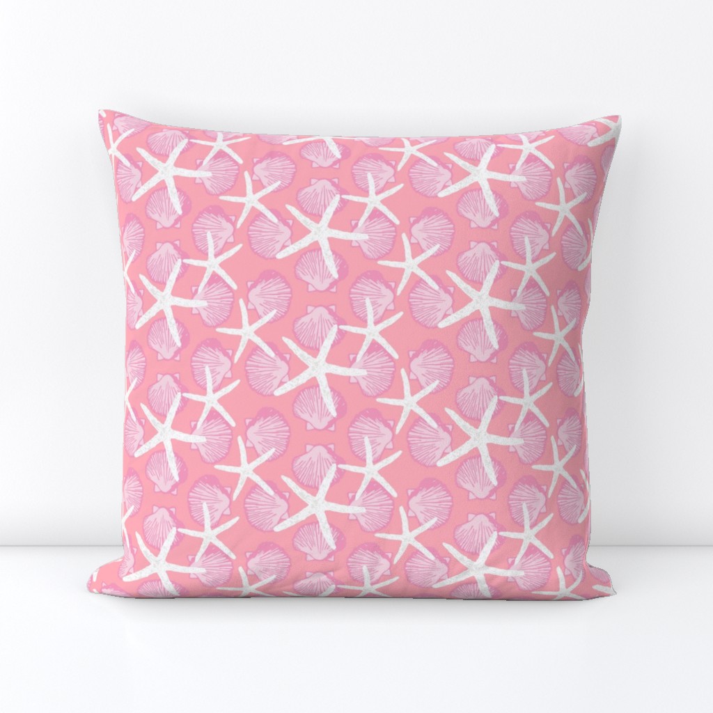 Scallop Shells & Starfish in Pink, Coral, and White