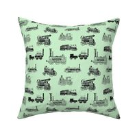 Antique Steam Engines on Green // Small 