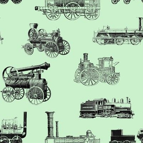 Antique Steam Engines on Green // Large 