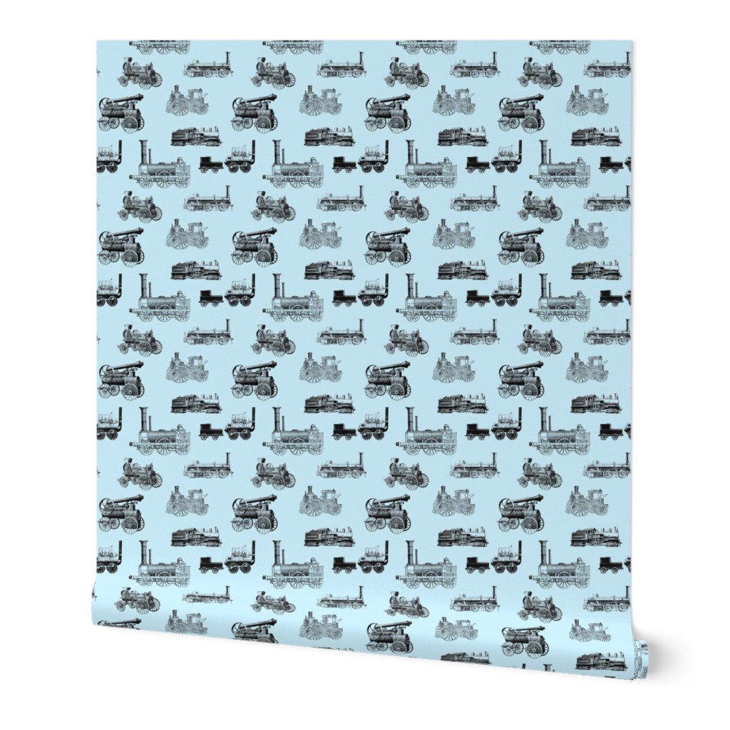 Antique Steam Engines on Blue // Small 