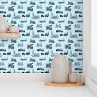 Antique Steam Engines on Blue // Small 