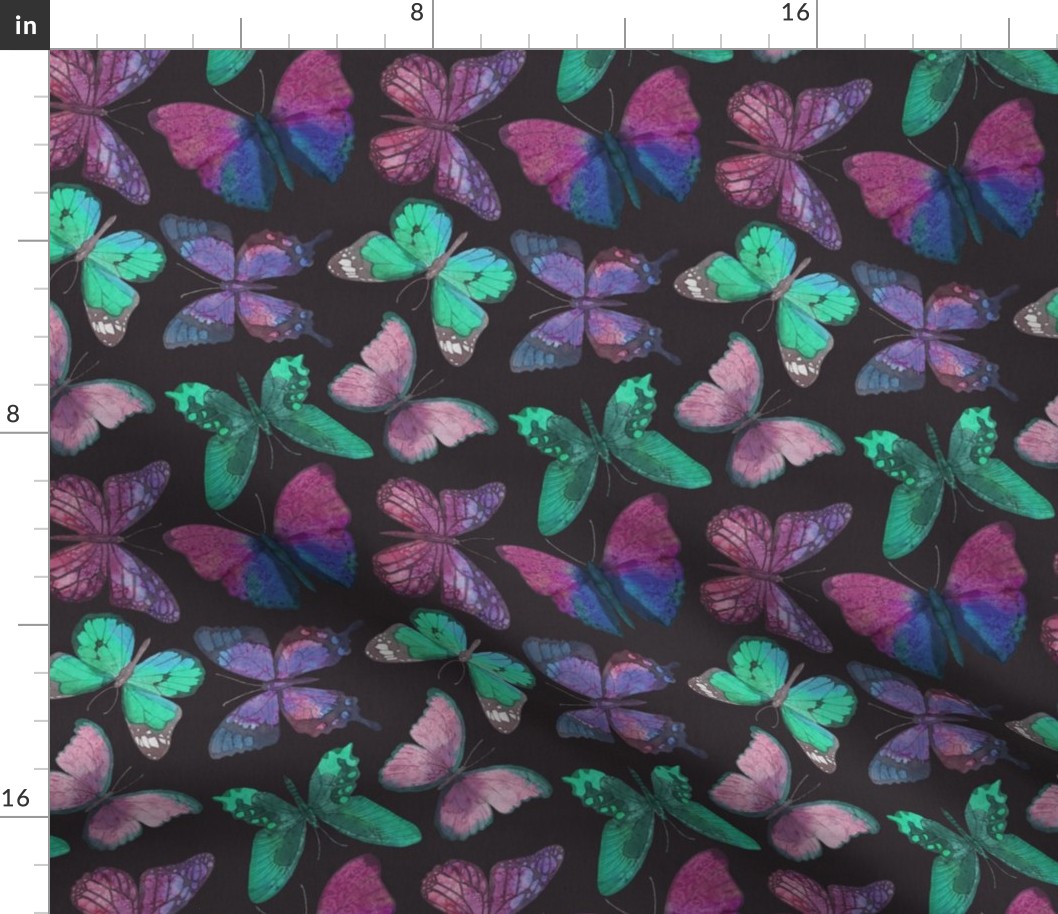 Rustic Butterfly - Charcoal, Purple, Jade
