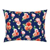 Vintage Rose Floral on navy blue - small