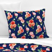 Vintage Rose Floral on navy blue - small