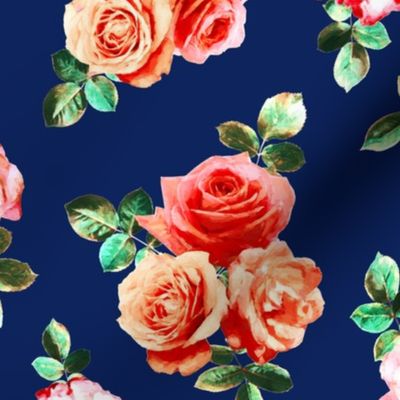 Vintage Rose Floral on navy blue - small
