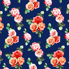 Vintage Rose Floral on navy blue - small