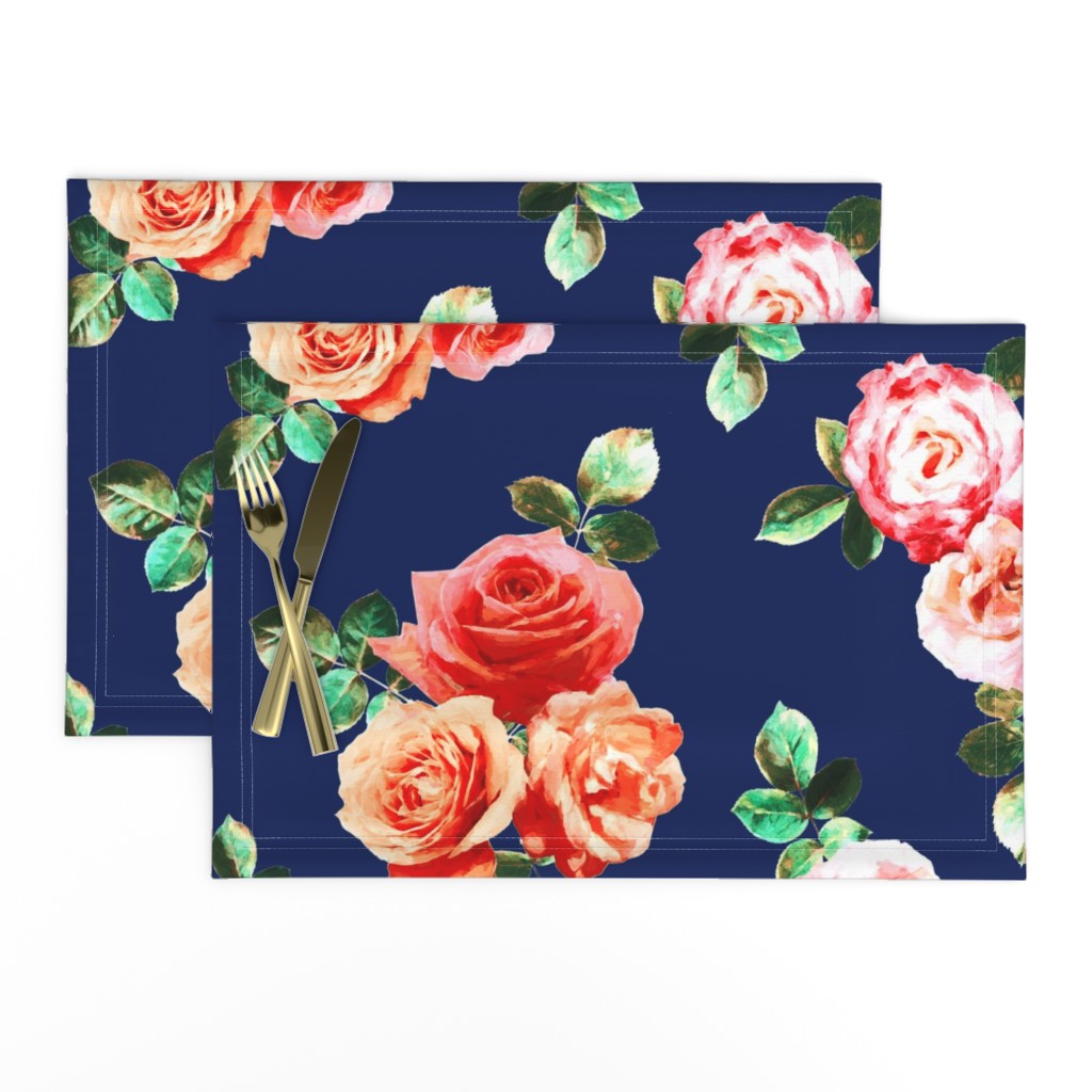 Vintage Rose Floral on navy blue - large