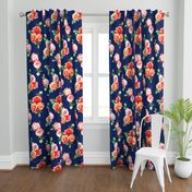 Vintage Rose Floral on navy blue - large