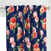 Vintage Rose Floral on navy blue - large